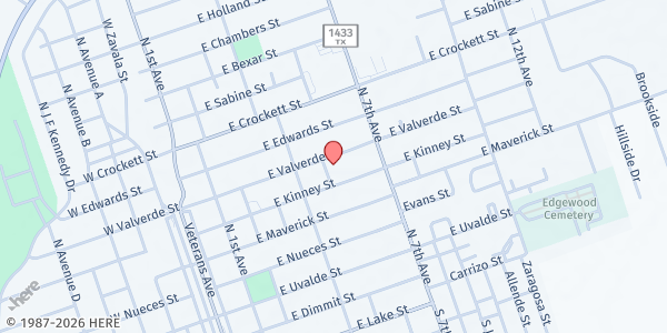 Map showing Home of Living Faith at 1523 John F. Kennedy Dr., Crystal City, TX