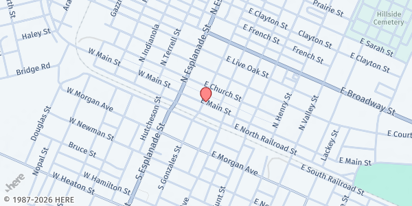 Map showing Cuero Community Food Pantry at 208 E Main St, Cuero, TX