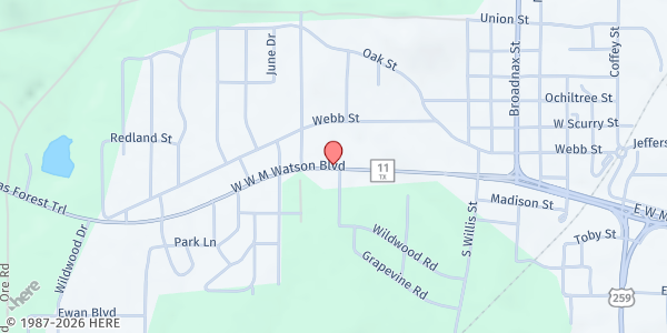 Map showing Daingerfield Church of Christ at 818 W. Watson Blvd., Daingerfield, TX