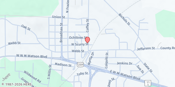 Map showing Daingerfield Lords Pantry at 208 Coffey St, Daingerfield, TX