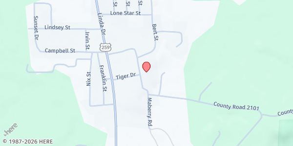 Map showing Our Lady of Fatima Catholic Church at 1305 Bert St., Daingerfield, TX