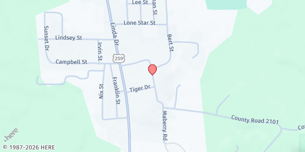 Map showing Our Lady of Fatima at 1305 Bert St., Daingerfield, TX