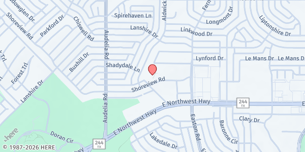 Map showing Audelia Manor at 10025 Shoreview Rd., Dallas, TX