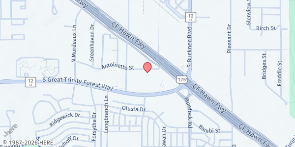 Map showing Care Center Ministries at 7912 Antoinette St., Dallas, TX