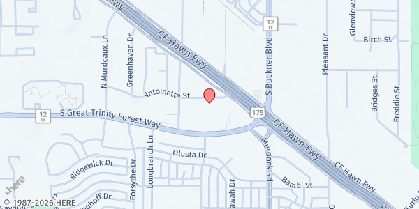 Map showing CareCenter Ministries at 7912 Antoinette St., Dallas, TX