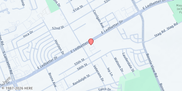 Map showing Carver Heights Baptist Church at 2510 E. Ledbetter Dr., Dallas, TX