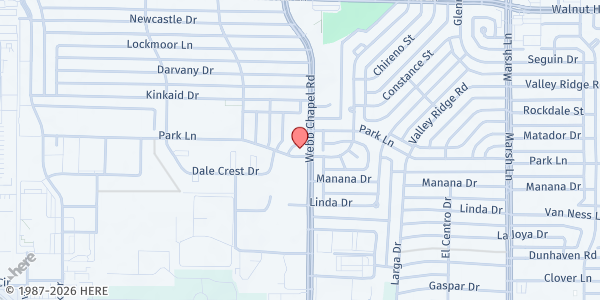 Map showing Christ's Foundry United Methodist Mission at 9891 Webb Chapel Rd., Dallas, TX