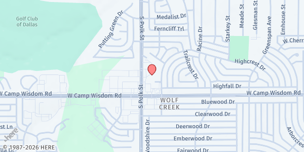 Map showing Community Outreach Connection - Our Daily Bread Food Pantry & Clothes Closet at 6960 S. Polk St., Dallas, TX