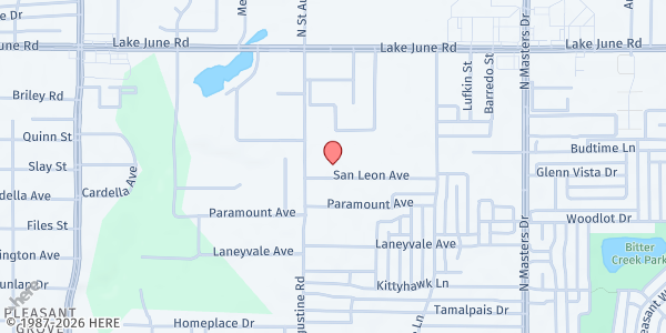 Map showing Cristo Rey Dallas - Mobile Food Pantry at 9701 San Leon Ave., Dallas, TX