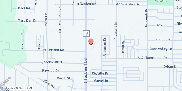 Map showing Dallas College Pleasant Grove Center Pantry at 802 Buckner Blvd., Dallas, TX