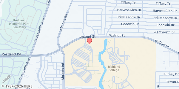 Map showing Dallas College Richland Campus at 12800 Abrams Road, Dallas, TX
