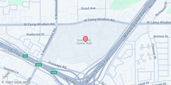 Map showing Dallas College Workforce Center at RedBird Food Pantry at 3662 W. Camp Wisdom Road, Suite 2065, Dallas, TX