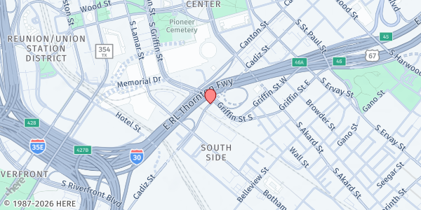 Map showing DALLAS LIFE FOUNDATION at 1100 CADIZ, DALLAS, TX