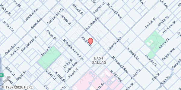Map showing Dallas Theological Seminary at 1140 Apple St, Dallas, TX