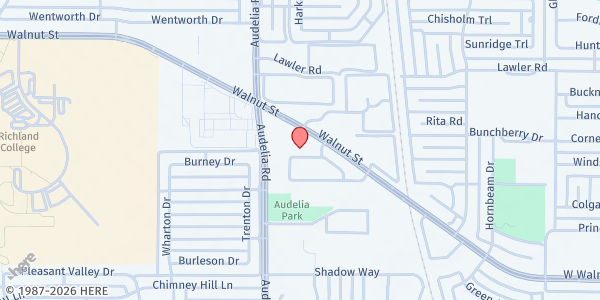 Map showing Divine Solution Covenant Ministries at 9850 Walnut St., Dallas, TX