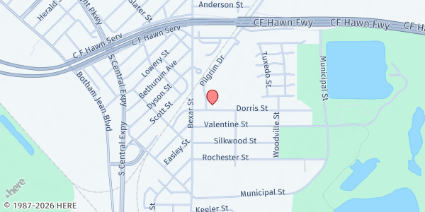 Map showing Evangelist Temple Church at 2627 Dorris St., Dallas, TX