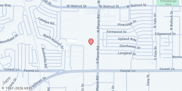 Map showing Factory of God at 12021 Plano Rd., Dallas, TX
