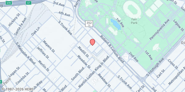 Map showing Fourth Avenue Church of Christ at 3220 Park Row Ave., Dallas, TX