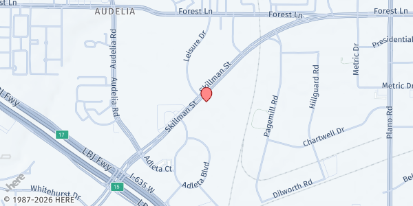 Map showing Great Awakening at 9450 Skillman St., Dallas, TX