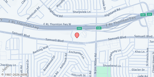 Map showing Great Grace Gospel Church at 5747 Samuel Blvd, Dallas, TX