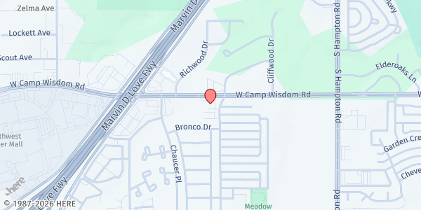 Map showing Greater Community First Baptist Church at 2828 W Camp Wisdom Rd, Dallas, TX