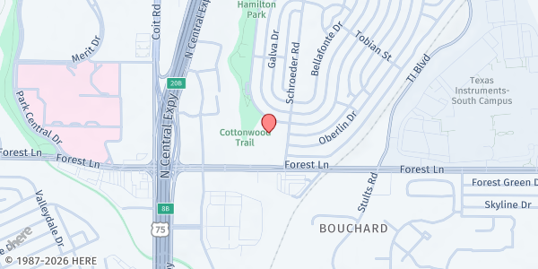 Map showing Hamilton Park UMC at 11881 Schroeder Rd., Dallas, TX