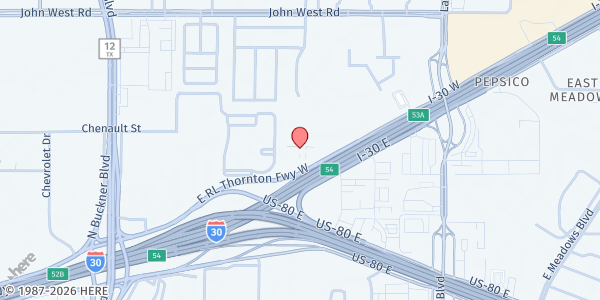 Map showing Heartline Ministries - Mobile Distribution Site at 9755 E. R L Thornton Fwy., Dallas, TX