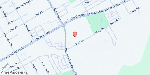 Map showing Holy Cross Catholic Church Food Pantry at 5004 Bonnie View Rd., Dallas, TX