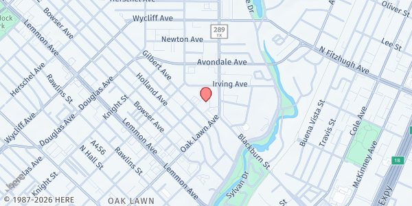 Map showing Holy Trinity Center at 3826 Gilbert Ave., Dallas, TX