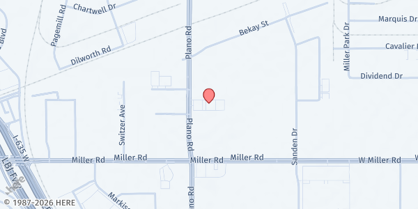 Map showing ICNA Relief Dallas Food Pantry at 10874 Plano Rd., Dallas, TX
