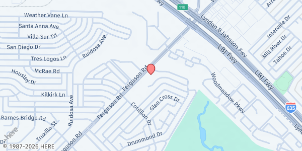 Map showing Iglesia San Francisco De Asis at 11540 Ferguson Rd., Dallas, TX