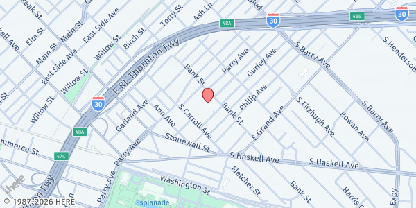 Map showing Jubilee Park & Community Center at 917 Bank St., Dallas, TX
