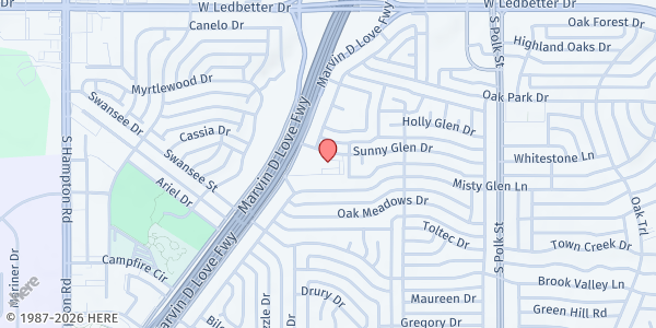 Map showing Kirkwood Temple CME Church at 1440 Sunny Glen Dr., Dallas, TX