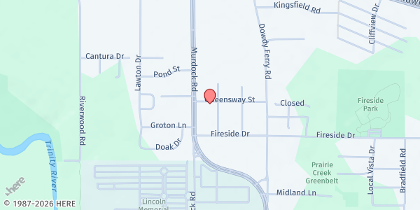 Map showing Life Giving Word Church at 8120 Queensway St., Dallas, TX