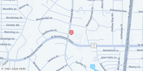 Map showing Lovers Lane UMC at 9200 Inwood Rd., Dallas, TX