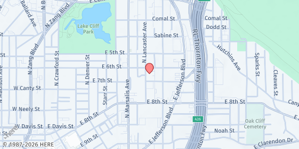 Map showing Masters Harvest at 412 N. Lancaster Ave., Dallas, TX