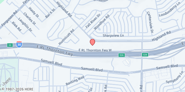 Map showing Mountain View Church of Christ at 7979 E R L Thornton Fwy., Dallas, TX