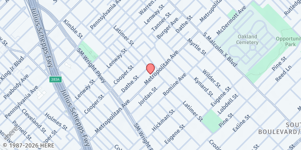 Map showing New Friendship Missionary Baptist Church at 2419 Metropolitan Ave., Dallas, TX