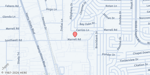 Map showing North Dallas Shared Ministries at 2875 Merrell Rd., Dallas, TX