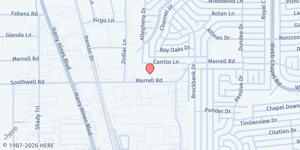 Map showing North Dallas Shared Ministries at 2875 Merrell Rd, Dallas, TX