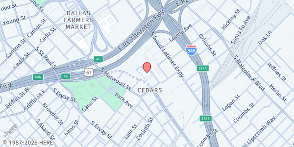 Map showing Our Calling Soup Kitchen at 1702 S. Cesar Chavez Blvd., Dallas, TX