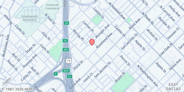 Map showing Pilgrim Rest Missionary Baptist Church at 3516 Munger St, Dallas, TX