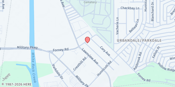 Map showing Reedificando Los Muros at 5528 Forney Rd., Dallas, TX