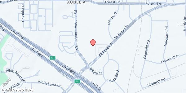 Map showing Restoration Worldwide Ministries at 9205 Skillman St., Dallas, TX