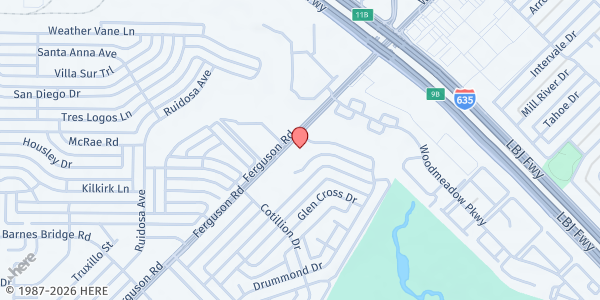 Map showing San Francisco De Asis at 11540 Ferguson Rd., Dallas, TX