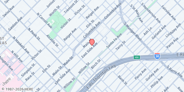 Map showing Shared Housing Center at 4611 Eastside Avenue, Dallas, TX
