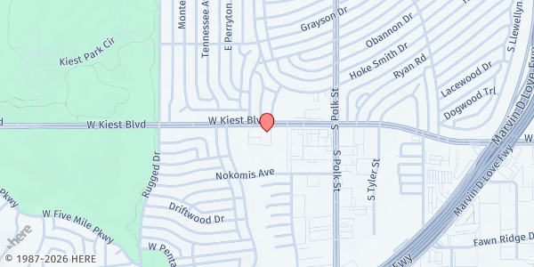 Map showing St. Augustine's Episcopal Church at 1302 W Kiest Blvd, Dallas, TX