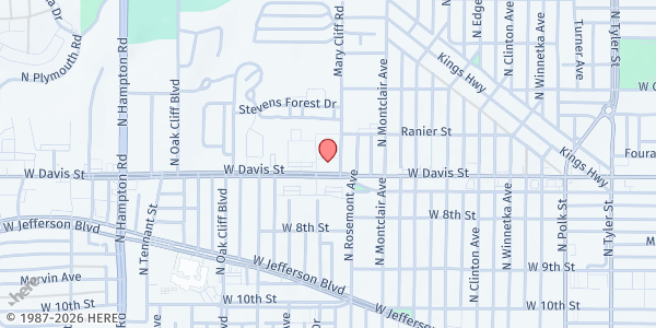 Map showing St. Cecilia Catholic Church at 1809 W. Davis St., Dallas, TX