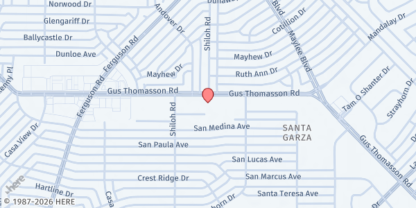 Map showing St. Pius X Catholic Parish at 3030 Gus Thomasson Rd., Dallas, TX