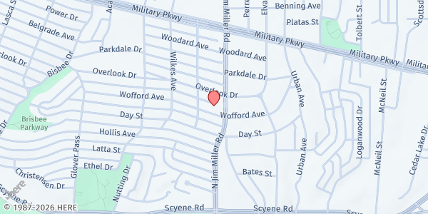 Map showing Tabernacle of Praise Baptist Church at 6925 Wofford Ave., Dallas, TX